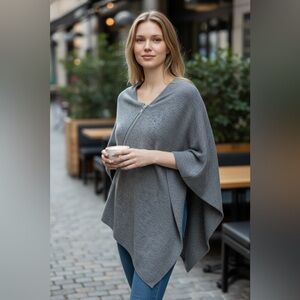 Nardi & Tagliaferri | Wool Blend Zipper Poncho in Gray & Blue OS One Size